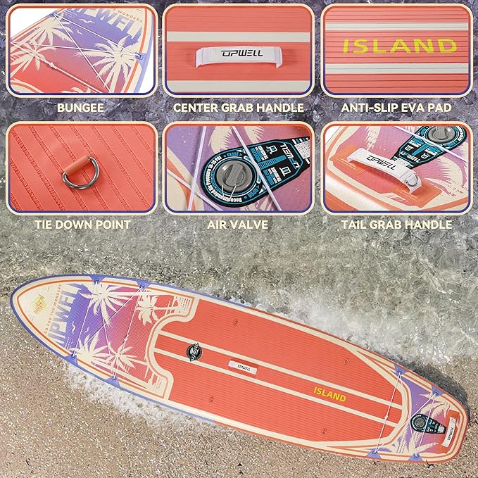 UPWELL 11’6”/11'2”/11'/10'8”/10'6”/10'2” Inflatable Stand Up Paddle Board with sup Accessories Including Backpack, Repairing Kits, Non-Slip Deck, Leash, 3 Fins, Paddle and Hand Pump-StrideForce Fitness