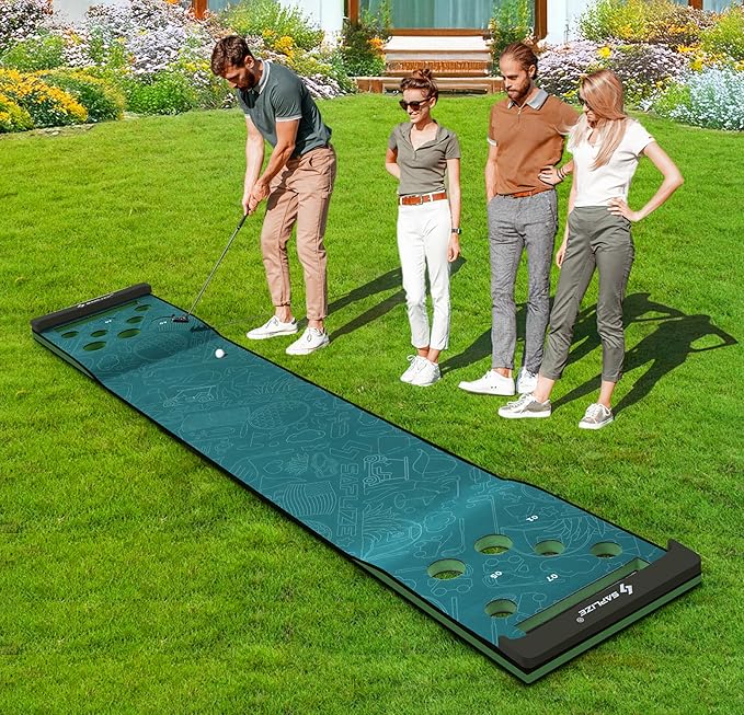 SAPLIZE Golf Putting Mat/Putting Green Mat - Adjustable Slope, Trajectory Tracking & Pong Game Modes | Indoor & Outdoor Use-StrideForce Fitness