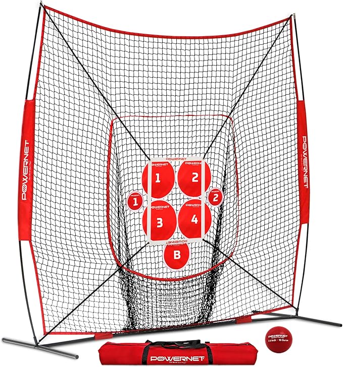 PowerNet Pitching Bundle, Baseball Net with Pitch Perfect Targets & Strike Zone Attachment, Weighted Ball, Softball Baseball Training Equipment to Increase Pitching Accuracy, 3 Net Sizes-StrideForce Fitness