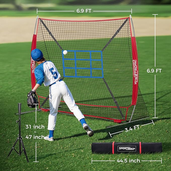 7x7 FT Baseball Net for Batting Pitching Hitting, with Strike Zone, Softball Net for Batting and Pitching, Baseball Practice Training Equipment for Kids Adult Youth-StrideForce Fitness