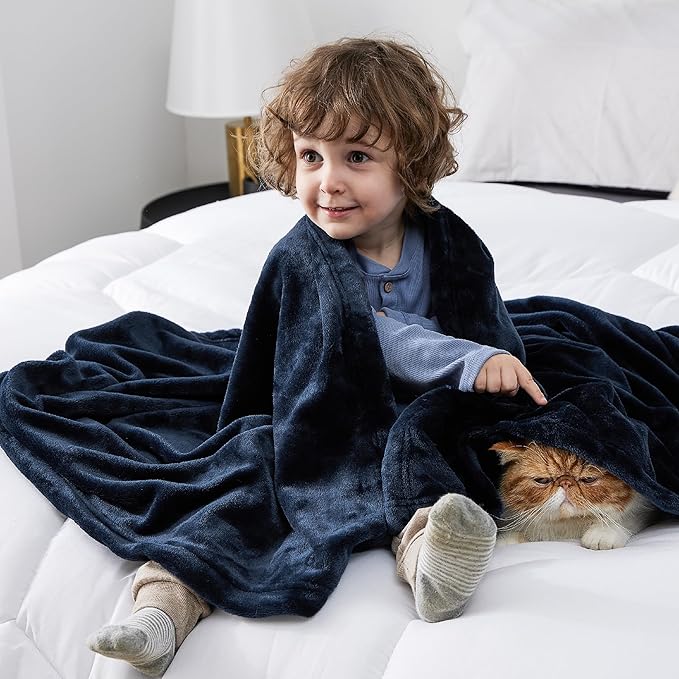 Bedsure Bedding Fleece Blanket for Girls and Boys - Soft Cozy Cute Small Throw Blankets for Travel, 43x55 Inches, Navy-StrideForce Fitness