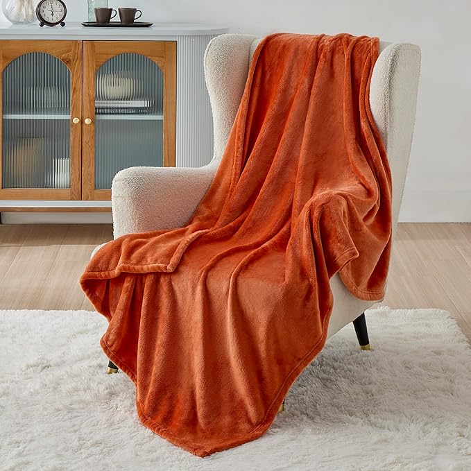 Bedsure Twin XL Fleece Blanket Dorm Bedding - Lightweight Soft Cozy Blankets for Bed, Sofa, Couch, Travel, Camping, Burnt Orange, 66"x90"-StrideForce Fitness