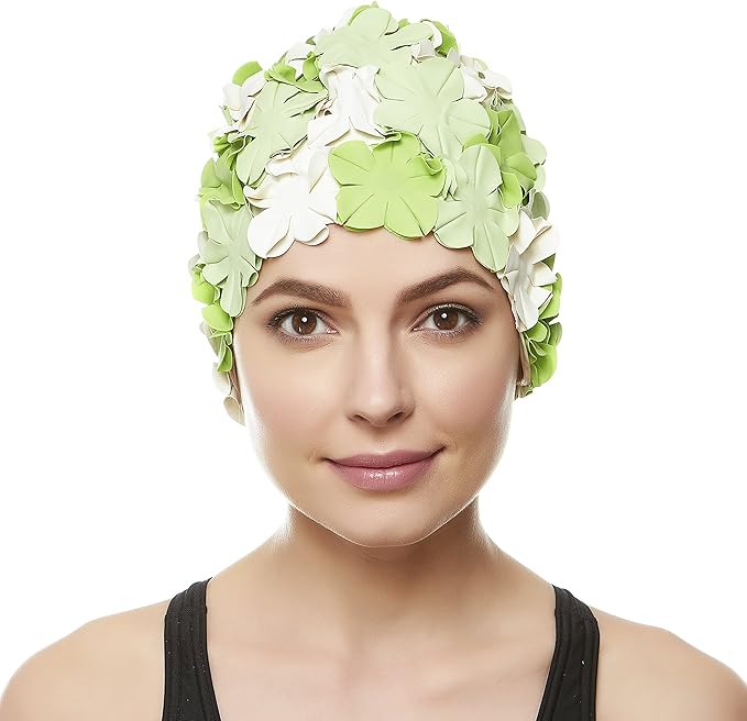 BEEMO Floral Petal Ladies Bathing Swim Cap Women Retro Swim Hat Long/Short Hair-StrideForce Fitness