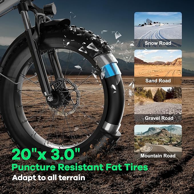 Foldable Electric Bike for Adults, 30+MPH, 48V 20Ah Removable Lithium Battery up to 80Miles, 20" Fat Tire 1000W Peak Motor Dirt Ebike Adult Electric Bicycle for Commute Beach Mountain E Bike-StrideForce Fitness