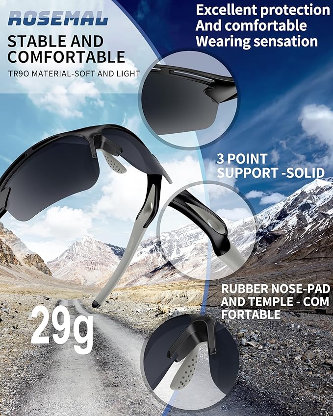 Polarized Sports Sunglasses for Men Women,UV400 Protection Sunglass for Running Cycling Fishing Hiking TR90-StrideForce Fitness