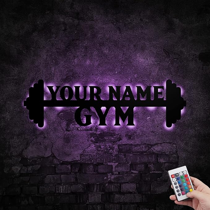 Personalized Home Gym LED Tin Metal Sign Multiple Sizes, Gym Sign Wall Decor, Exercise Workout Room Decor Fitness Center, Motivational Inspirational Hanging Wall Art Wall Plaque (02 w/lights)-StrideForce Fitness