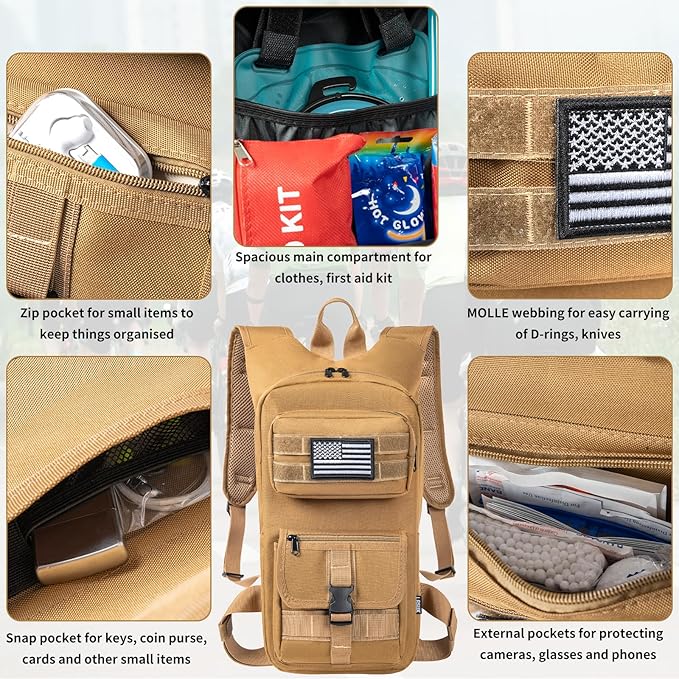 Hydration Backpack, Tactical Molle Water with 2L TPU Water Bladder, for Men Women Lightweight Water Backpack, Hydration Pack for Hiking, Biking, Climbing and Hunting-StrideForce Fitness