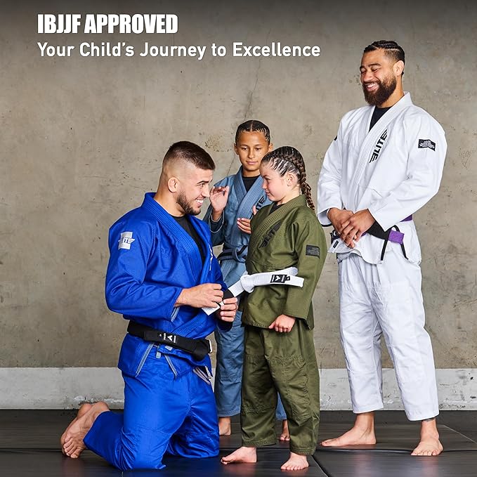 Elite Sports Kids Brazilian Jiu Jitsu Belts Preshurunk Martial Arts Youth BJJ Belts for Girls & Boys with BJJ Ranking Stripes-StrideForce Fitness