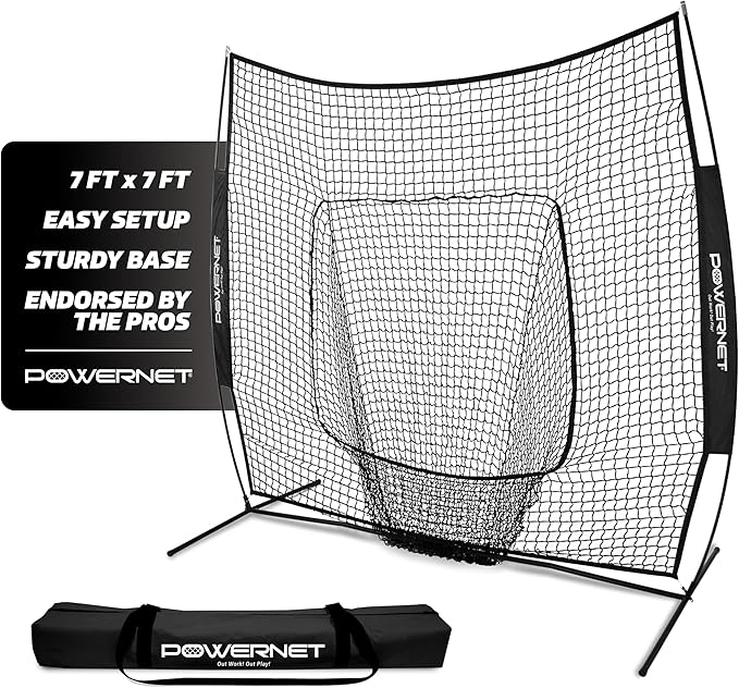 PowerNet Baseball Softball Practice Net 7x7 with Baseball Accessories for Practice Pitching, Batting & Fielding, Ball Caddy, Weighted Baseballs, Tee-StrideForce Fitness