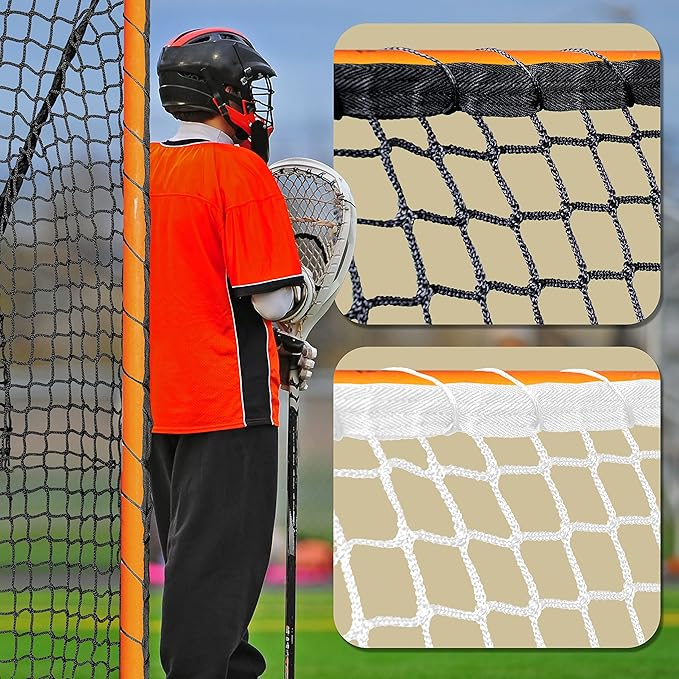 Velocity Heavy Duty Black & White Lacrosse Net - Fits 6’x6’x7’ Goals - Weatherproof, UV Resistant 1000D High-Strength Polyester - Comes with 100+ Feet of Lacing Cord and 4 Quick Ties-StrideForce Fitness