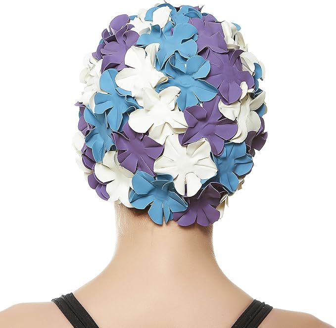 BEEMO Floral Petal Ladies Bathing Swim Cap Women Retro Swim Hat Long/Short Hair-StrideForce Fitness