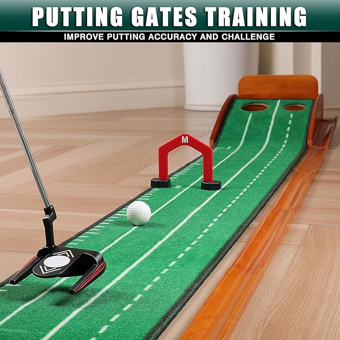 CHAMPKEY Dual-Hole Golf Putting Green Indoor with 3 Golf Putting Gates - Improves Putting Accuracy and Skill Levels Golf Putting Mat - Ideal for Indoor and Outdoor Training-StrideForce Fitness