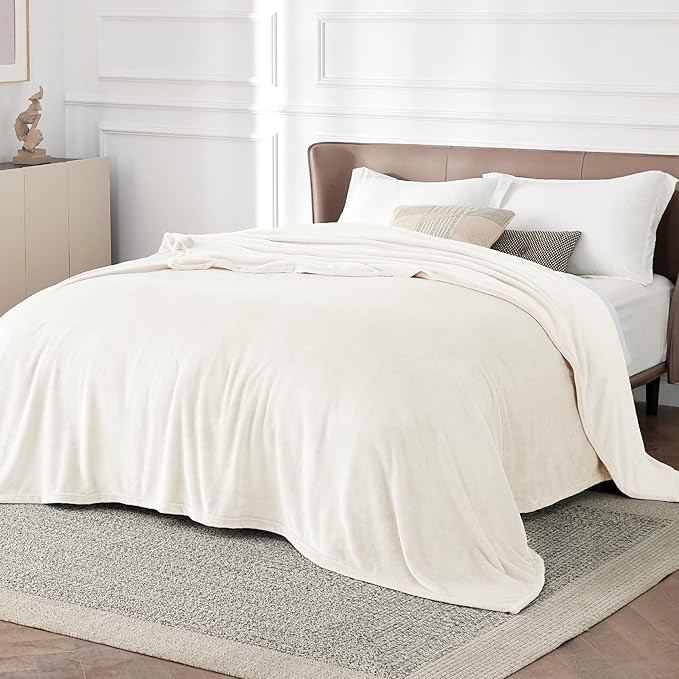 Bedsure Fleece Blanket California King - Lightweight Plush Fuzzy Cozy Soft Blankets for Bed, Cream, 102x96 inches-StrideForce Fitness