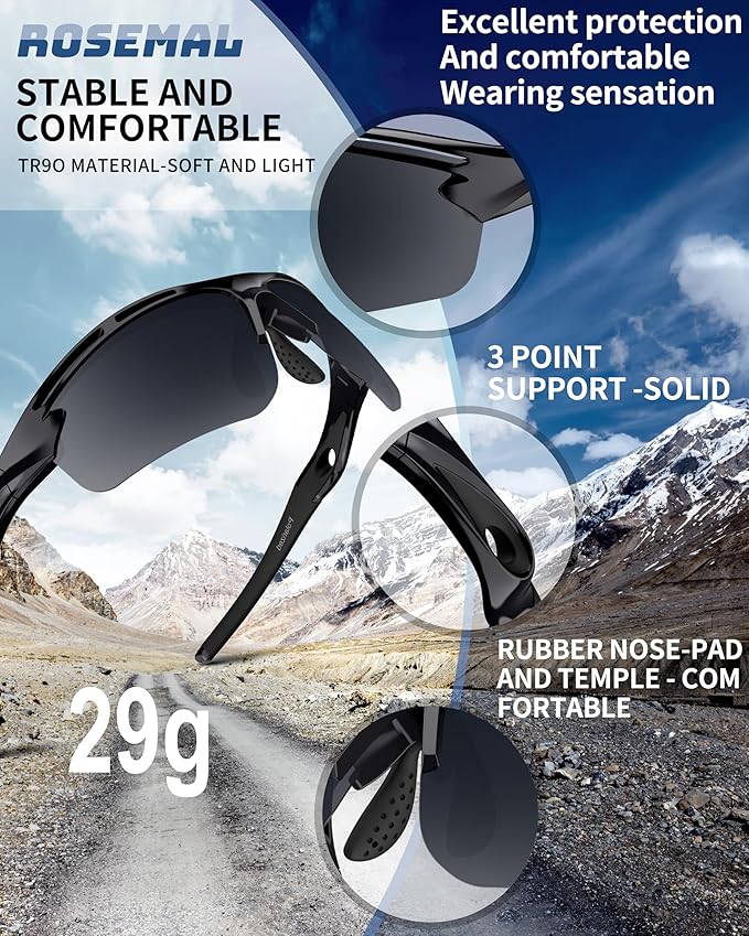 Polarized Sports Sunglasses for Men Women,UV400 Protection Sunglass for Running Cycling Fishing Hiking TR90-StrideForce Fitness