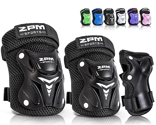 2PM SPORTS Knee Pads for Kids, Wrist Guards Knee and Elbow Pads Set with Drawstring Bag, Protective Gear Set for Girls Boys Roller Skating Cycling Skateboard - Black Small-StrideForce Fitness