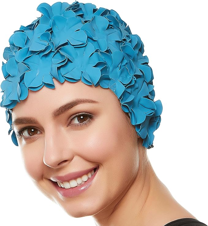 BEEMO Floral Petal Ladies Bathing Swim Cap Women Retro Swim Hat Long/Short Hair-StrideForce Fitness