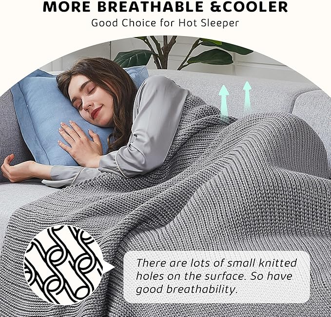 L'AGRATY Knitted Weighted Blanket - 48"x72" 15lbs Cooling Chunky Knit Heavy Blanket for Adults Braided Crochet Throw Thick Cable Yarn Knit Decorative No Beads Evenly Weighted Machine Washable-StrideForce Fitness