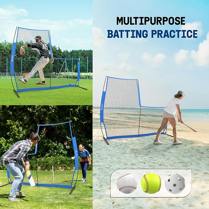 Yes4All Portable L-Screen Baseball 7x7ft with 2 Baseballs, Rubber Wheels - L Screen Baseball for Batting Cage, Protective Pitching Screen Net Double Layers, Carry Bag Included-StrideForce Fitness