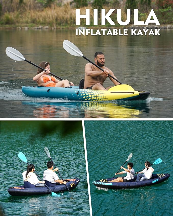 Inflatable Kayak 2 Person, Tandem Kayak, Foldable Kayaks for Adults, with Kayak Fin, 2 Aluminum Paddles, 2 Padded Seats, Hand Pump and Travel Backpack-StrideForce Fitness