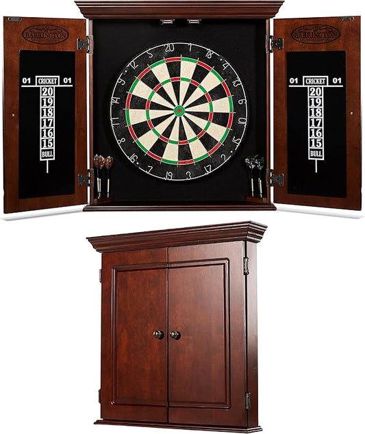 Barrington Dartboard Multiple Styles Pre-Assembled Wood Dartboard Cabinet Collection with 18” Bristle Dartboard & Steel Tip Dart Set, Perfect for Cricket Games-StrideForce Fitness