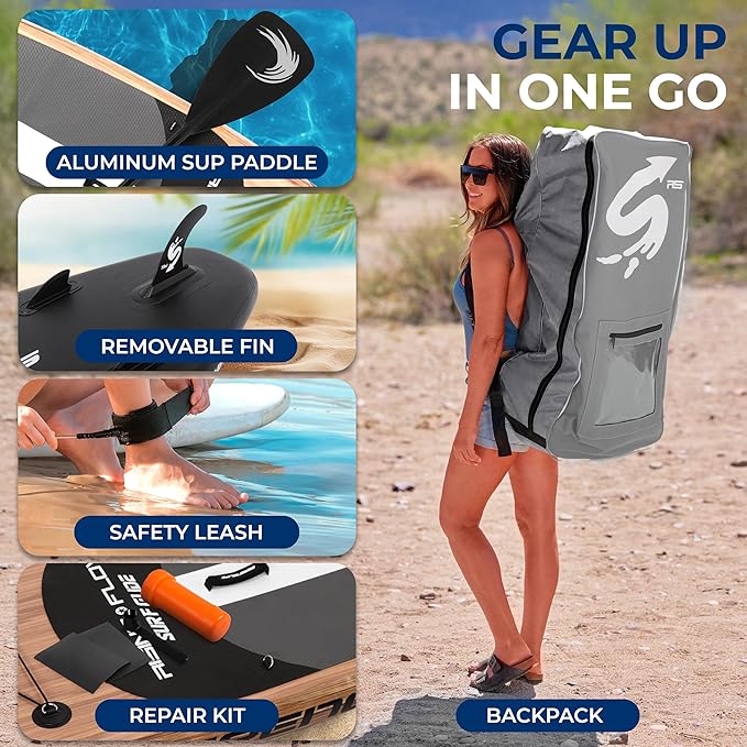 SereneLife Inflatable Stand Up Paddle Board with Premium SUP Accessories – Wide Stable Design with Non-Slip EVA Deck Pad for Adults and Youth of All Skill Levels, 350 lbs Capacity-StrideForce Fitness