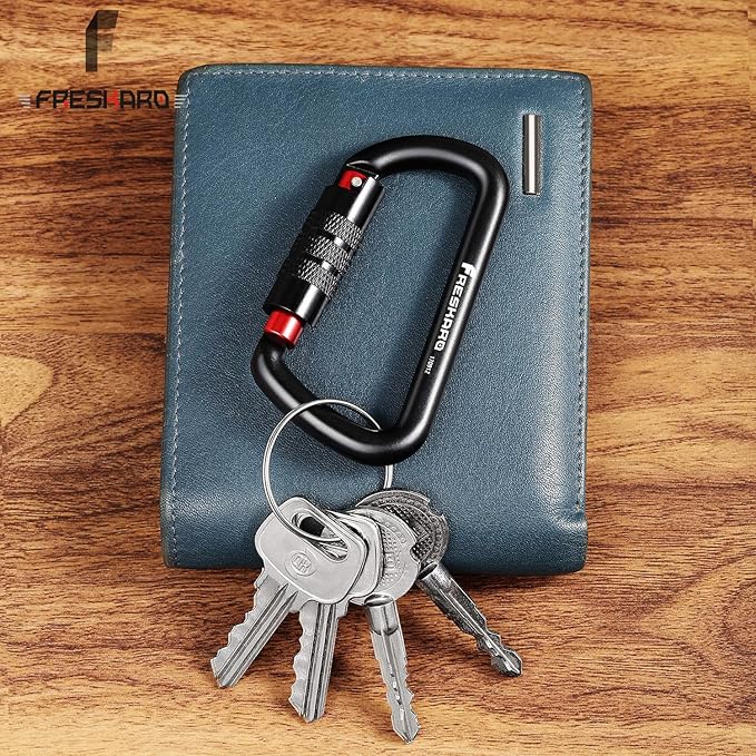 FresKaro 3inch 12kN-2698lbs Auto Locking Carabiner Clips, Solid D Shape, Heavy Duty 7075 Aluminum, Lightweight 1.09oz, Rust Proof, for Hammock, Hiking, Dog Leash, Keychain etc., Multi-Colors-StrideForce Fitness