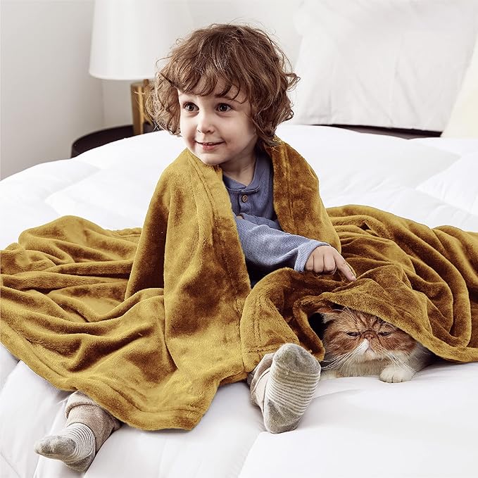 Bedsure Bedding Fleece Blanket for Girls and Boys - Soft Cozy Cute Small Throw Blankets for Travel, 43x55 Inches, Gold-StrideForce Fitness