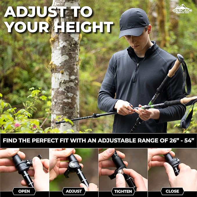 Cascade Mountain Tech Lightweight Aircraft-Grade Aluminum Trekking Poles with Extended Down Grip Plus Tip Kit-StrideForce Fitness