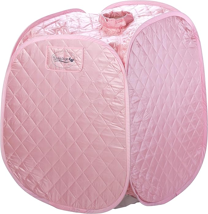 Durasage Personal Foldable Steam Sauna for Relaxation at Home, 60 Minute Timer, 800 Watt Steam Generator, Chair Included - Light Pink-StrideForce Fitness
