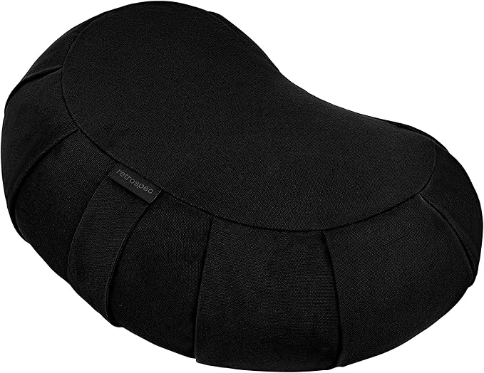 Retrospec Sedona Zafu Meditation Cushion Filled w/Buckwheat Hulls - Yoga Pillow for Meditation Practices - Machine Washable 100% Cotton Cover & Durable Carry Handle, Crescent, Black-StrideForce Fitness