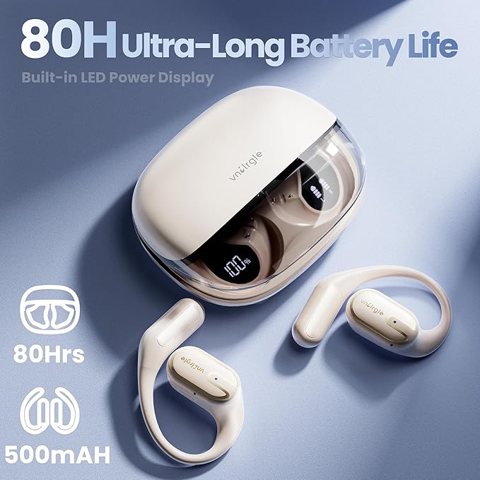 Open Ear Earbuds Wireless Bluetooth Headphones - 80Hrs Playtime Wireless Ear buds with 18.2mm Drivers Stereo Sound, Touch Control Earphones IPX7 Waterproof Bluetooth 5.4 for Running Fitness Workout-StrideForce Fitness