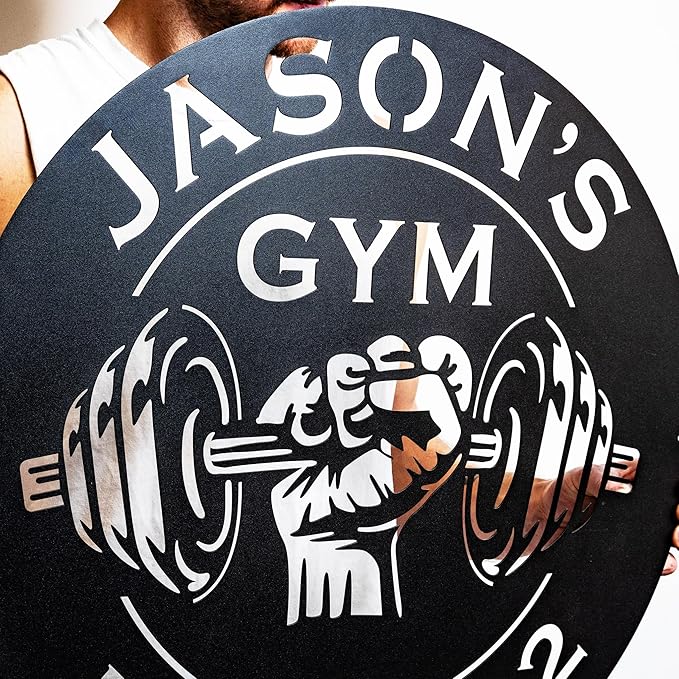 Custom Metal Dumbbell Gym Name Sign, Weightlifting Workout Room Wall Art, Personalized Home Gym Sign, Custom Gym Decor, Workout Garage-StrideForce Fitness