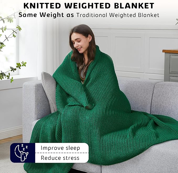 L'AGRATY Knitted Weighted Blanket - 50"x60" 10lbs Cooling Chunky Knit Heavy Blanket for Adults Braided Crochet Throw Thick Cable Yarn Knit Decorative No Beads Evenly Weighted Machine Washable-StrideForce Fitness