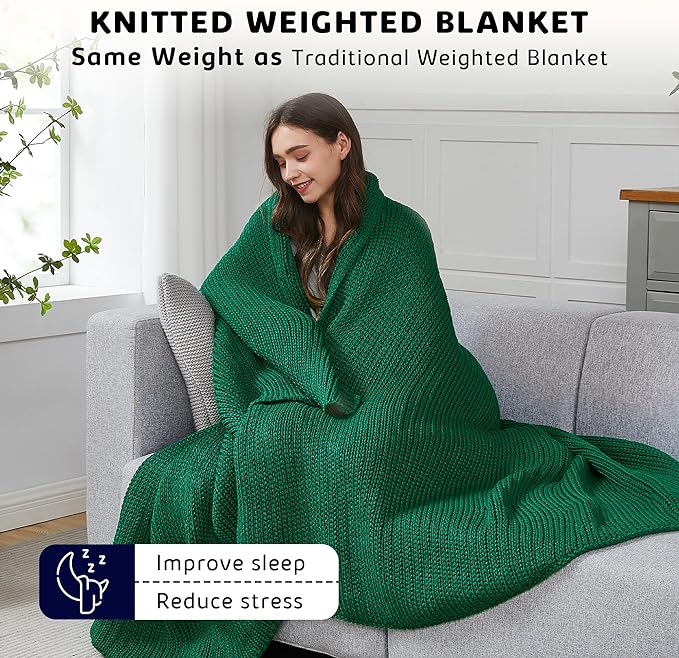 L'AGRATY Knitted Weighted Blanket - 48"x72" 15lbs Cooling Chunky Knit Heavy Blanket for Adults Braided Crochet Throw Thick Cable Yarn Knit Decorative No Beads Evenly Weighted Machine Washable-StrideForce Fitness