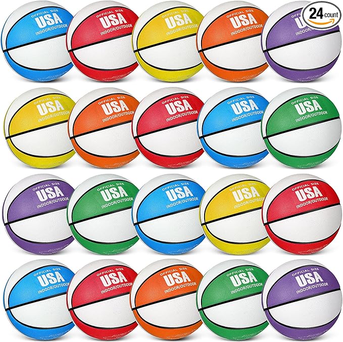 Libima 24 Pcs Rubber Basketballs Bulk with Pump Official Size Multicolor Basket Balls Youth Streetballs Set for Adult Boys Girls Gifts Indoor Outdoor Training Practice-StrideForce Fitness