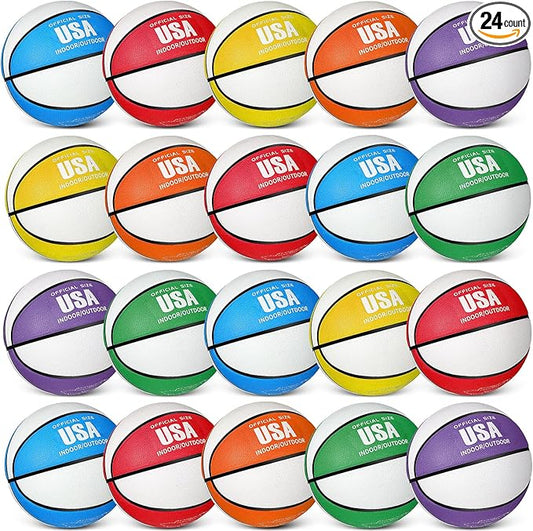 Libima 24 Pcs Rubber Basketballs Bulk with Pump Official Size Multicolor Basket Balls Youth Streetballs Set for Adult Boys Girls Gifts Indoor Outdoor Training Practice-StrideForce Fitness