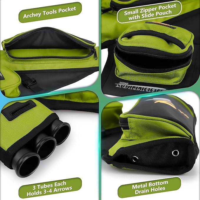 SUNYA Archery Hip Quiver for Arrows. Includes 3 Tubes Arrow Holder, Accessories Pockets and Waist Belt. Fit for Compound and Recurve Bow Practice.-StrideForce Fitness
