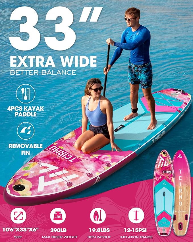 Inflatable Stand Up Paddle Board for Adults with Seam Welded Technology, 10'6''x33''x6'', Durable SUP with Dual-Blade Paddle and Complete Accessories, 390 lbs Capacity, Beginner-Friendly-StrideForce Fitness