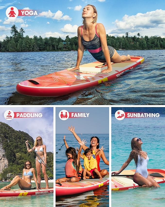 Bigfly Inflatable Stand Up Paddle Board 11’*34”*6”, Blow Up Paddle Board for Adults,with Detachable Fins, Pump, Floating Paddle, Safety Leash,Backpack-StrideForce Fitness