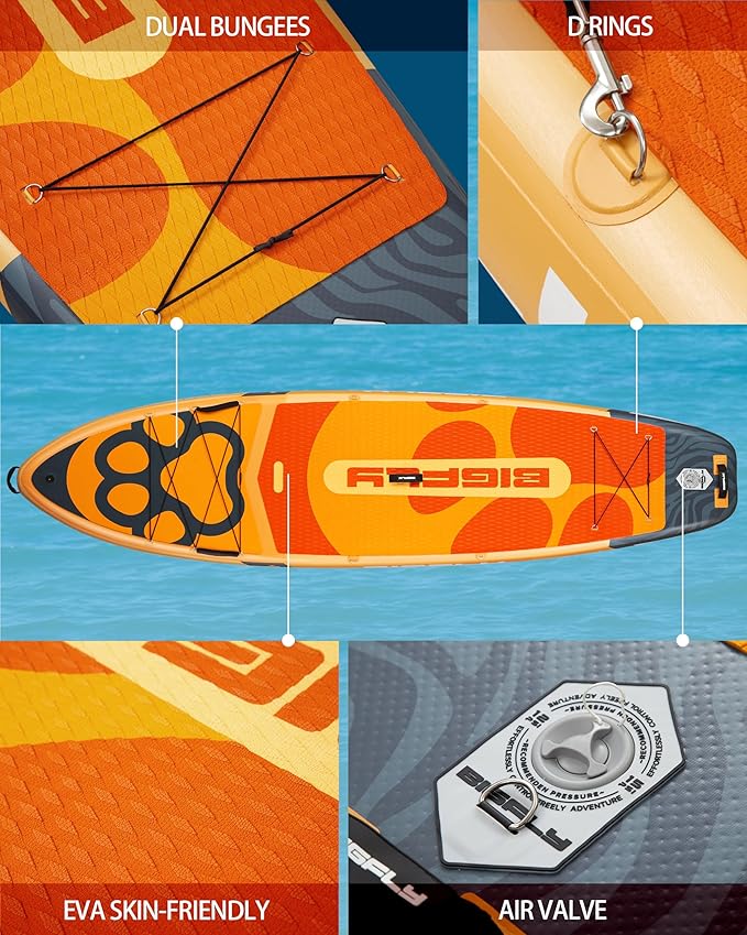 Bigfly 11'6×35" Super Wide Inflatable Stand Up Paddle Board, Ultra Stable Wide SUP for 2+1 People/Family/Big Size, 100L Backpack, All-Round Sup Board, US Big Fin-StrideForce Fitness