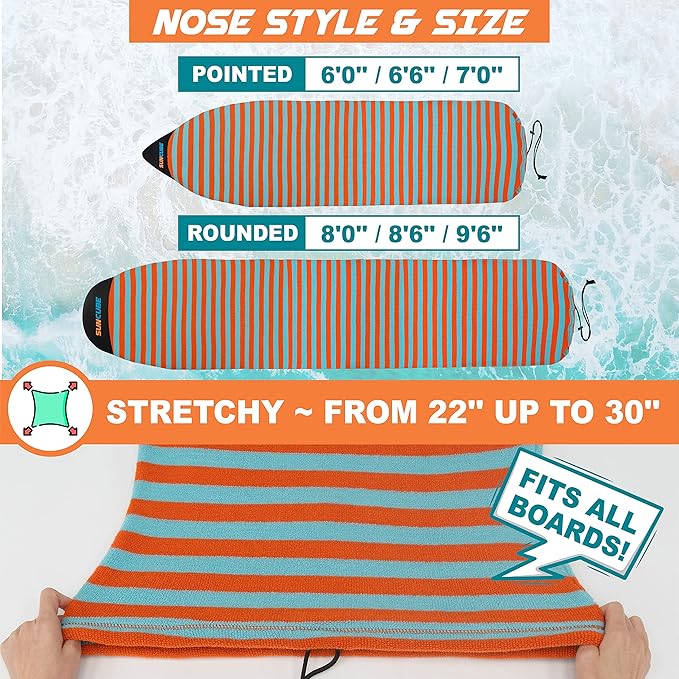 SUN CUBE Surfboard Sock Cover, Protective Surf Bag for Surfing Board, Light Stretchy Surfbag Sleeve for Longboard, Hybrid (8'6'', Black White)-StrideForce Fitness
