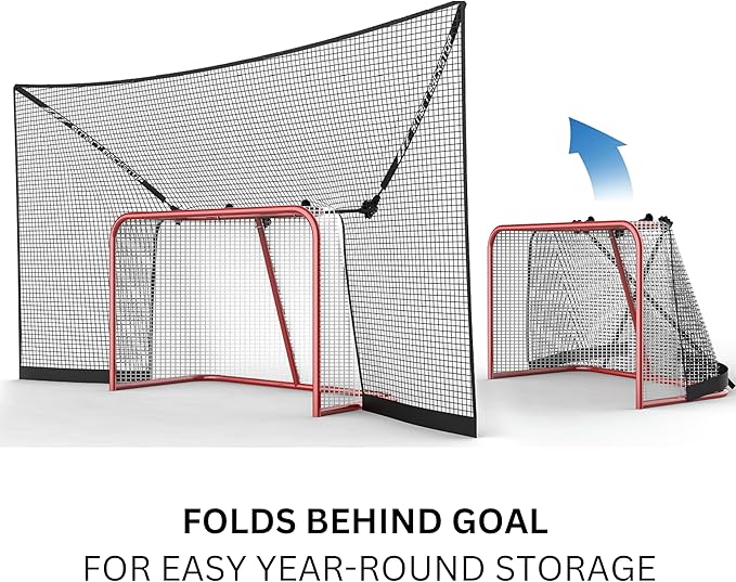 SmartBackstop for Hockey, Practice Smart®. Attaches Directly to Goal & Folds Away When not in use, 3 ft of Durable net Coverage on All Sides, fits All Regulation Hockey Goals-StrideForce Fitness