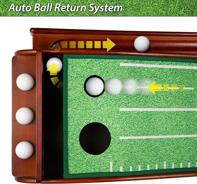 Golf Putting Mat with Ball Return - Putting Green Indoor Featuring 9ft Non-Slip Velvet Surface for Indoor & Outdoor - Smooth, Skip-Free Walnut Ball Return System - Golf Practice Mat for Backyard-StrideForce Fitness