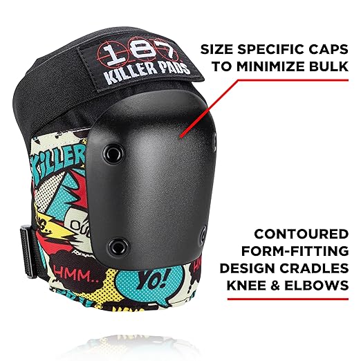 187 KILLER PADS Knee Pads, Elbow Pads Combo Pack, Comic, X-Small/Small-StrideForce Fitness