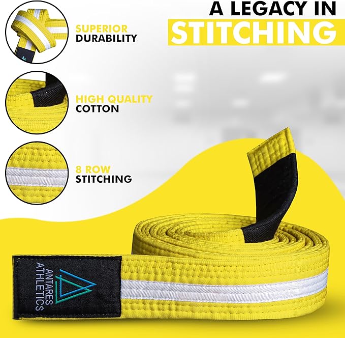 Brazilian Jiu Jitsu Belts Preshurunk Martial Arts Youth BJJ Belts for Girls & Boys with BJJ Ranking Stripes-StrideForce Fitness