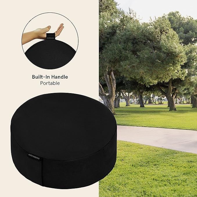 Retrospec Sedona Zafu Meditation Cushion Filled w/Buckwheat Hulls - Yoga Pillow for Meditation Practices - Machine Washable 100% Cotton Cover & Durable Carry Handle, Round-StrideForce Fitness