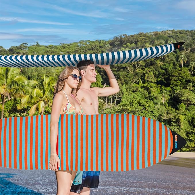 SUN CUBE Surfboard Sock Cover, Protective Surf Bag for Surfing Board, Light Stretchy Surfbag Sleeve for Longboard, Hybrid (8'6'', Black White)-StrideForce Fitness