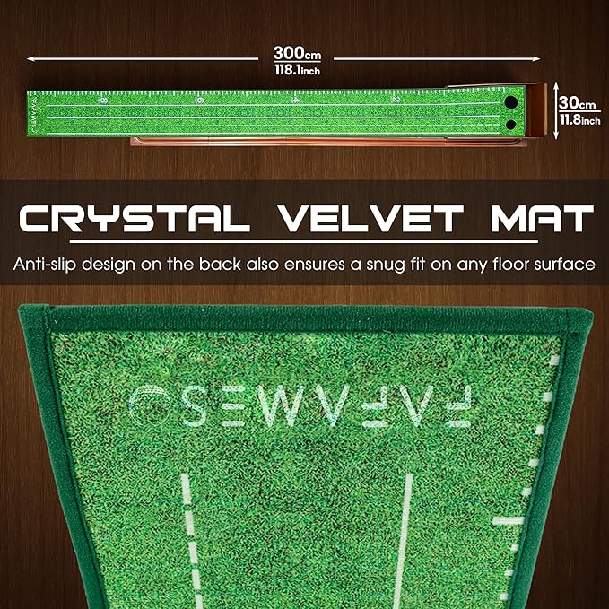 Golf Putting Mat with Ball Return, Indoor Putting Green Training Equipment for Home Office, Mini Golf Practice Aid, Portable Golf Training Mat for Men & Women-StrideForce Fitness