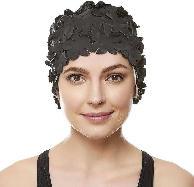 BEEMO Floral Petal Ladies Bathing Swim Cap Women Retro Swim Hat Long/Short Hair-StrideForce Fitness