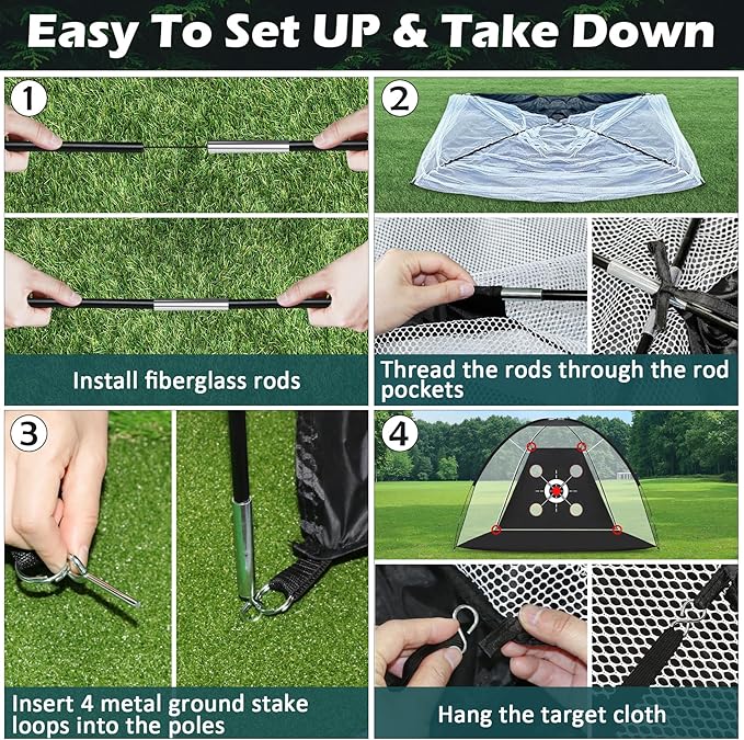 Golf Net,10x7FT with Golf Practice Mat,Hitting Aid Nets for Backyard Driving Chipping Training Swing with Target Outdoor or Indoor–Gifts for Men/Dad/Him-StrideForce Fitness